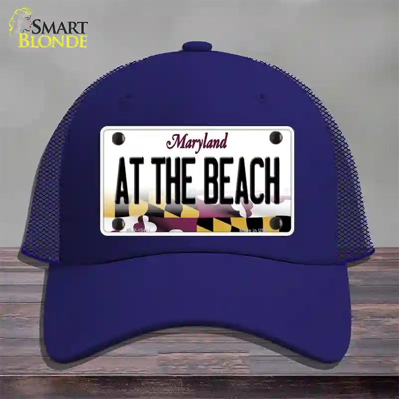 At The Beach Maryland Novelty License Plate Hat Mesh / Royal Blue