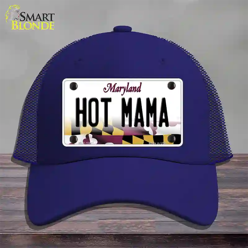 Hot Mama Maryland Novelty License Plate Hat Mesh / Royal Blue