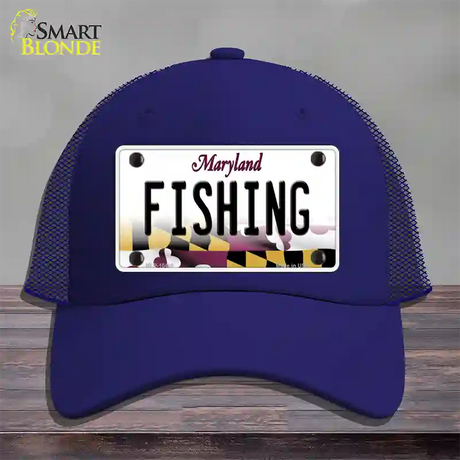 Fishing Maryland Novelty License Plate Hat Mesh / Royal Blue