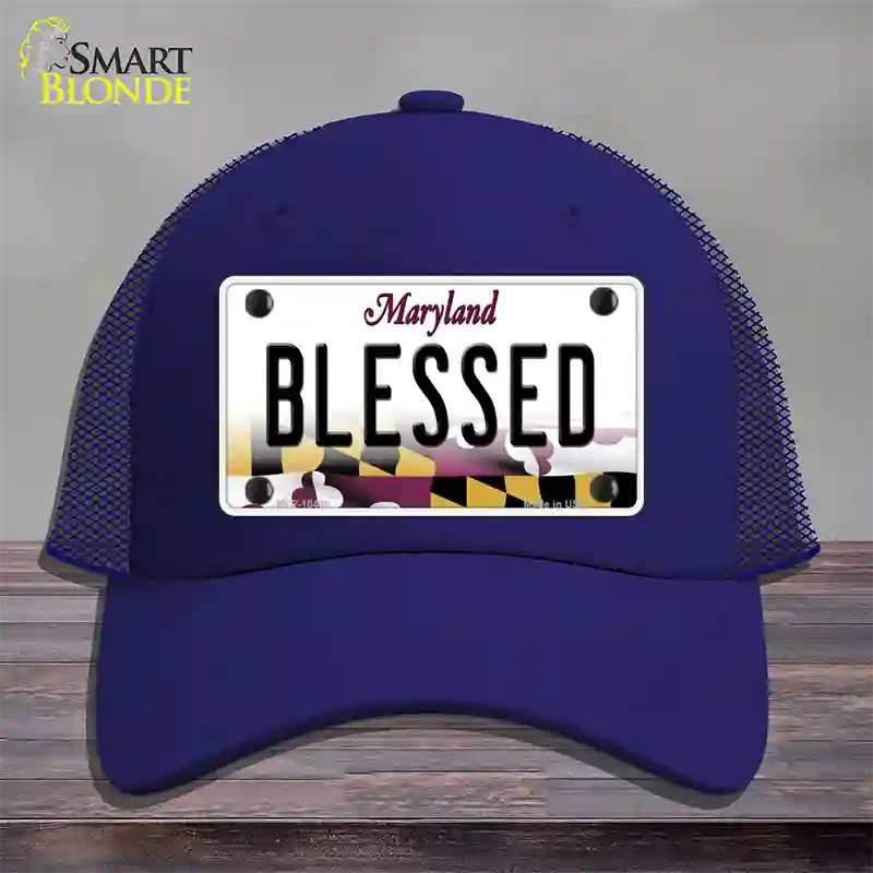 Blessed Maryland Novelty License Plate Hat Mesh / Royal Blue