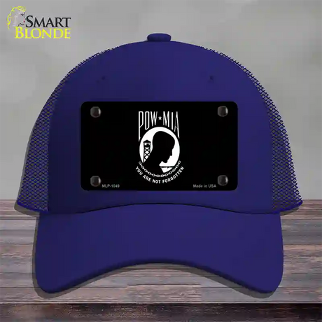 POW MIA Black Flag Novelty License Plate Hat Mesh / Royal Blue