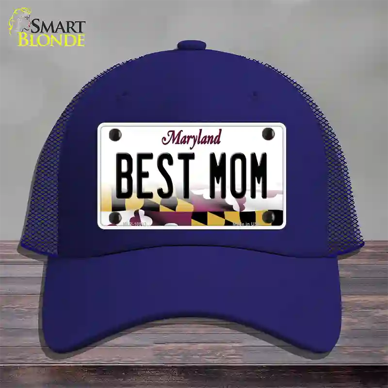 Best Mom Maryland Novelty License Plate Hat Mesh / Royal Blue