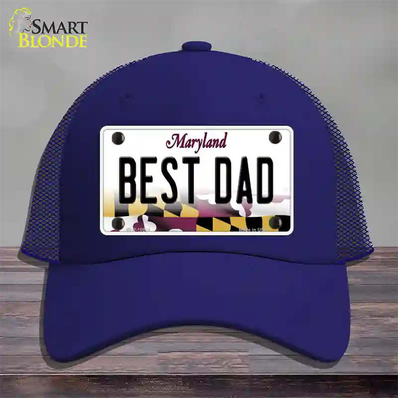 Best Dad Maryland Novelty License Plate Hat Mesh / Royal Blue