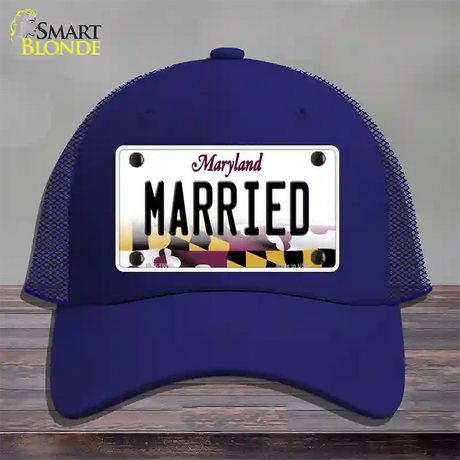 Married Maryland Novelty License Plate Hat Mesh / Royal Blue