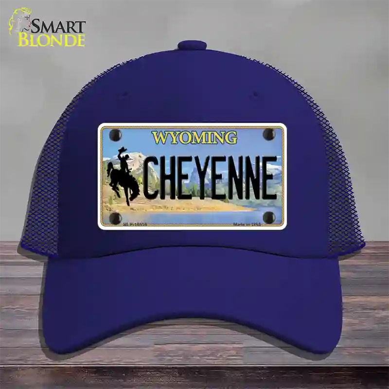 Cheyenne Wyoming Novelty License Plate Hat Mesh / Royal Blue