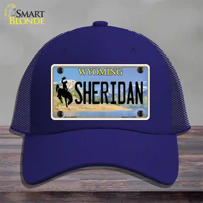 Sheridan Wyoming Novelty License Plate Hat Mesh / Royal Blue