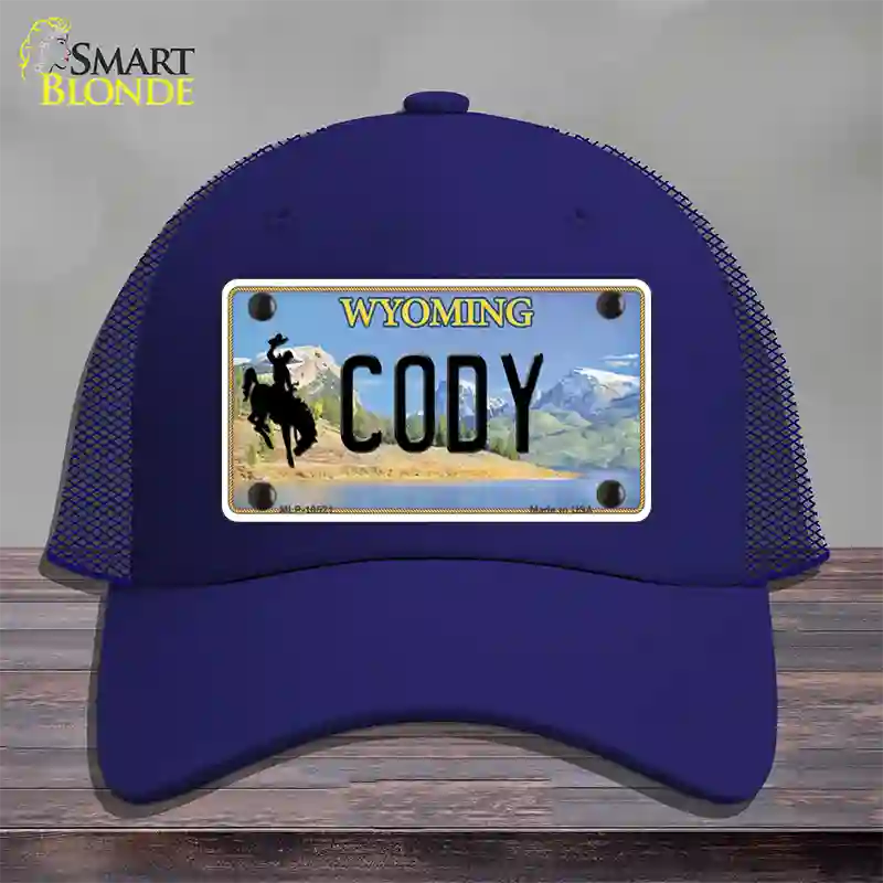 Cody Wyoming Novelty License Plate Hat Mesh / Royal Blue