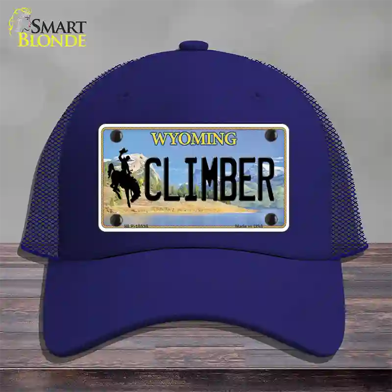 Climber Wyoming Novelty License Plate Hat Mesh / Royal Blue