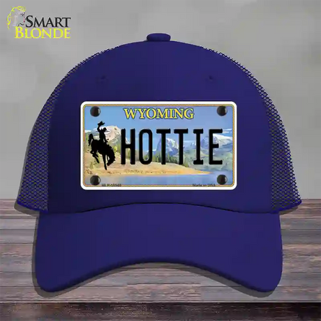 Hottie Wyoming Novelty License Plate Hat Mesh / Royal Blue