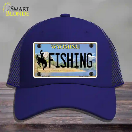 Fishing Wyoming Novelty License Plate Hat Mesh / Royal Blue