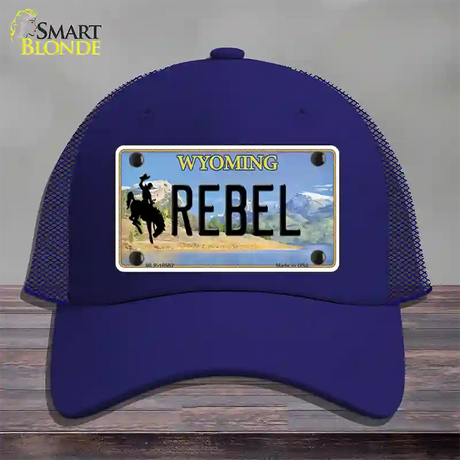 Rebel Wyoming Novelty License Plate Hat Mesh / Royal Blue