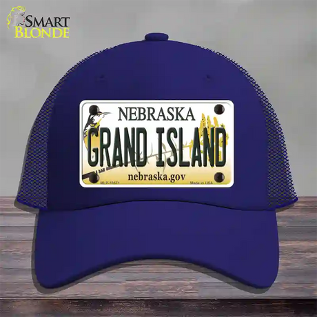 Grand Island Nebraska Novelty License Plate Hat Mesh / Royal Blue