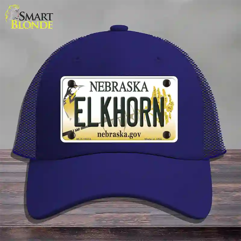 Elkhorn Nebraska Novelty License Plate Hat Mesh / Royal Blue