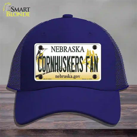 Cornhuskers Fan Nebraska Novelty License Plate Hat Mesh / Royal Blue