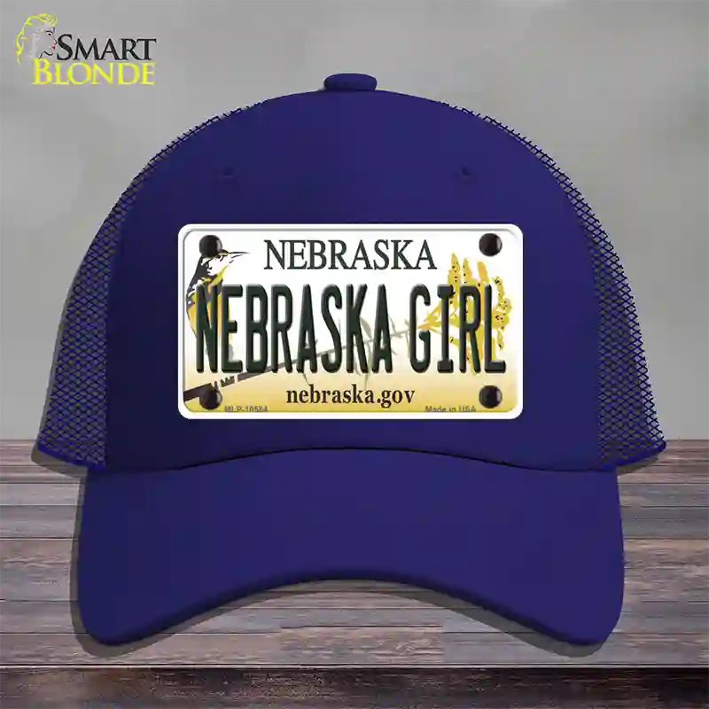 Nebraska Girl Novelty License Plate Hat Mesh / Royal Blue