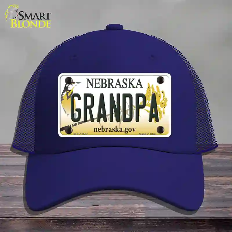 Grandpa Nebraska Novelty License Plate Hat Mesh / Royal Blue