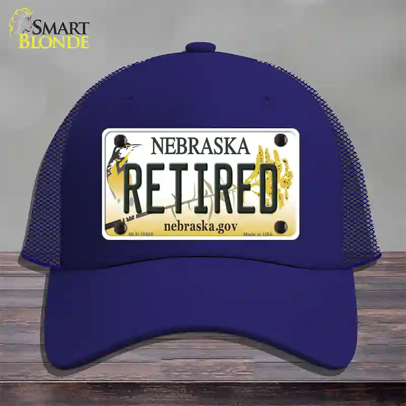 Retired Nebraska Novelty License Plate Hat Mesh / Royal Blue