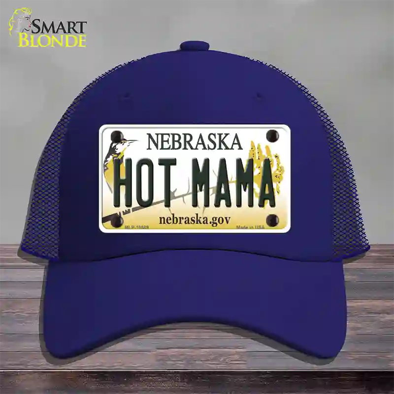 Hot Mama Nebraska Novelty License Plate Hat Mesh / Royal Blue