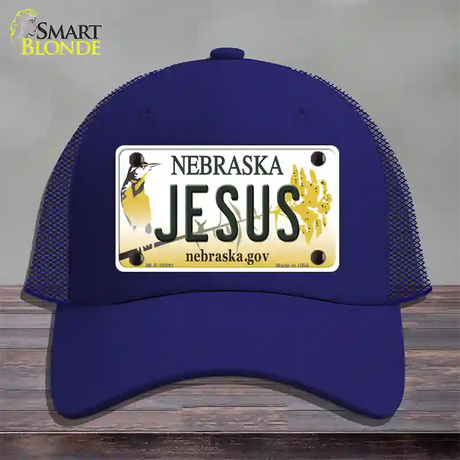 Jesus Nebraska Novelty License Plate Hat Mesh / Royal Blue