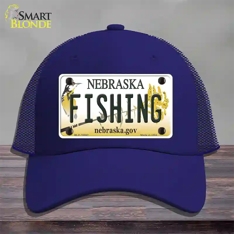 Fishing Nebraska Novelty License Plate Hat Mesh / Royal Blue