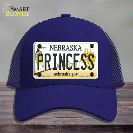 Princess Nebraska Novelty License Plate Hat Mesh / Royal Blue