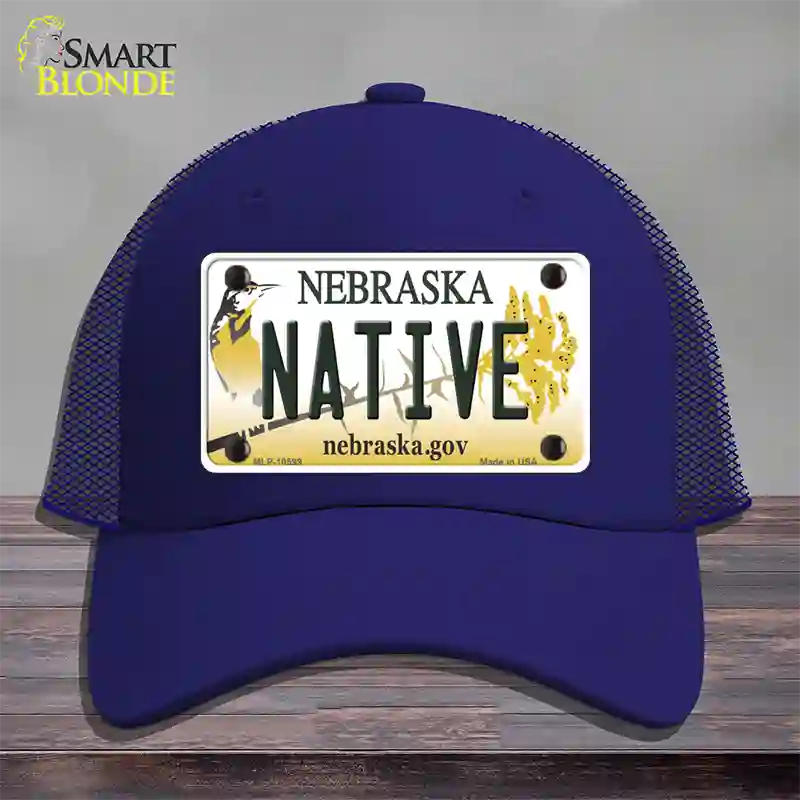 Native Nebraska Novelty License Plate Hat Mesh / Royal Blue