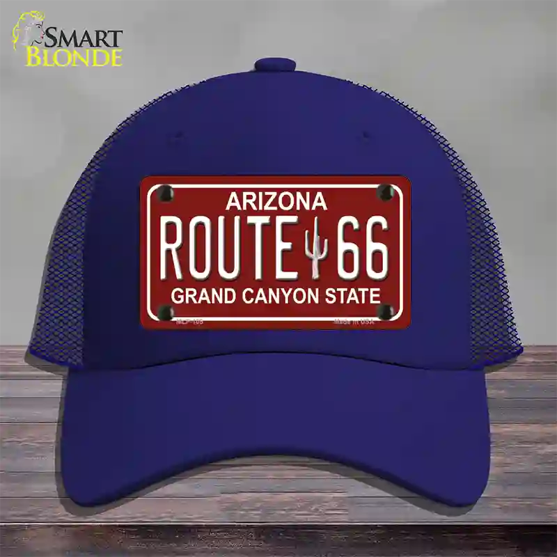 Route 66 Arizona Red Novelty License Plate Hat Mesh / Royal Blue