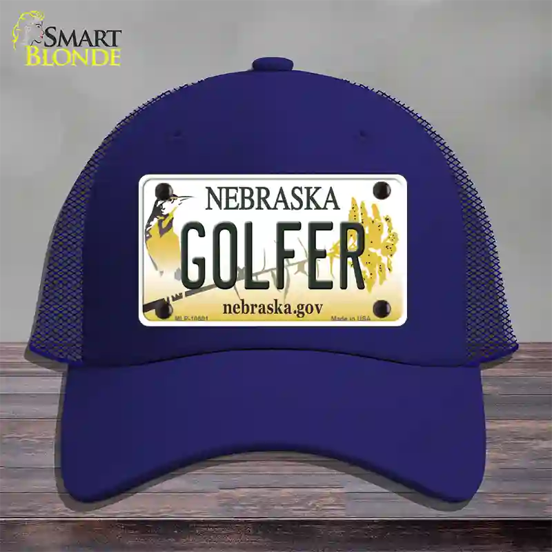 Golfer Nebraska Novelty License Plate Hat Mesh / Royal Blue