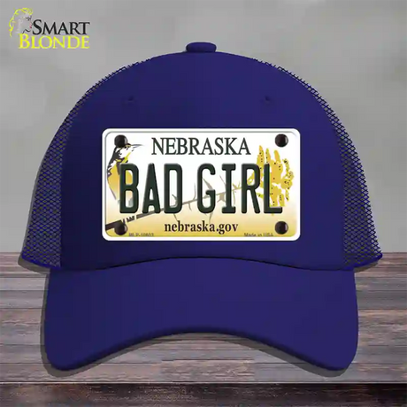 Bad Girl Nebraska Novelty License Plate Hat Mesh / Royal Blue