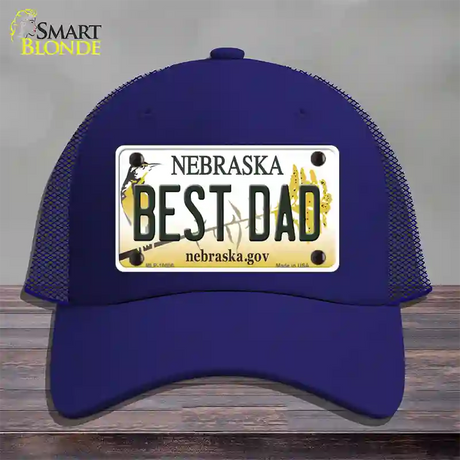 Best Dad Nebraska Novelty License Plate Hat Mesh / Royal Blue