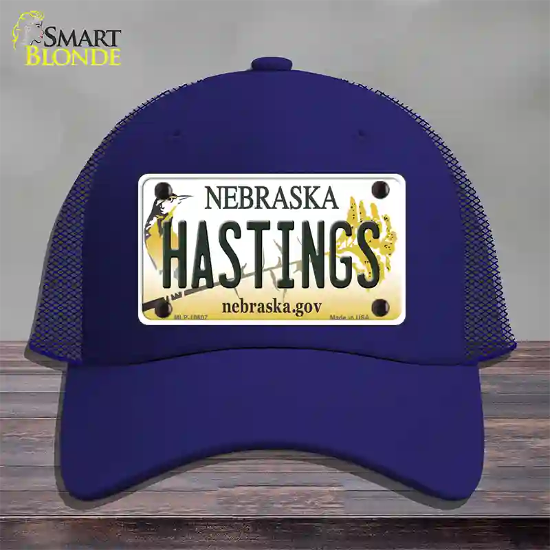 Hastings Nebraska Novelty License Plate Hat Mesh / Royal Blue