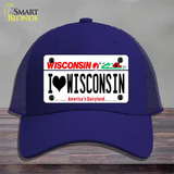 I Love Wisconsin Novelty License Plate Hat Mesh / Royal Blue