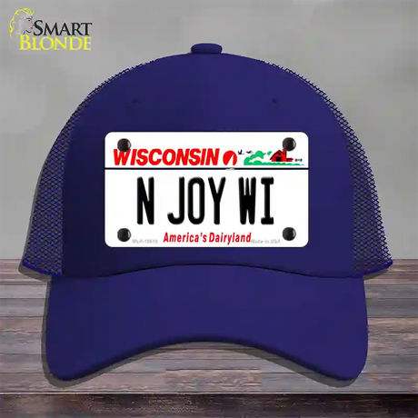 N Joy WI Wisconsin Novelty License Plate Hat Mesh / Royal Blue