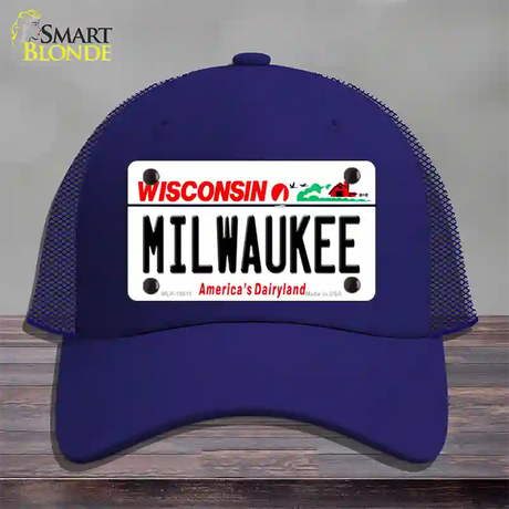 Milwaukee Wisconsin Novelty License Plate Hat Mesh / Royal Blue