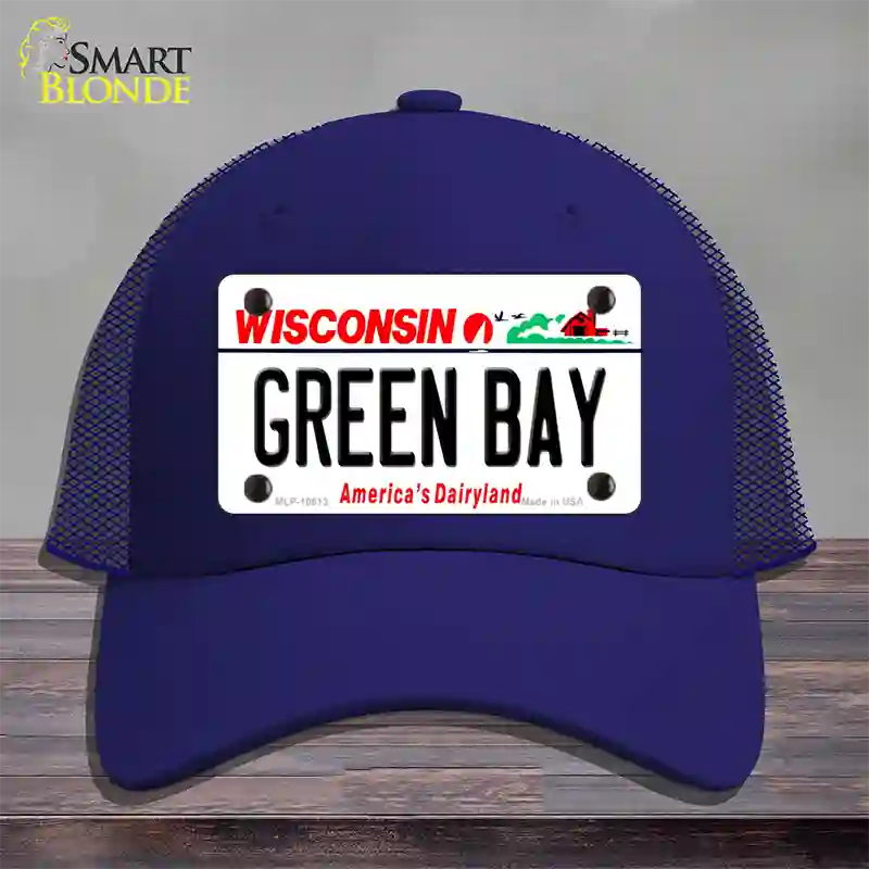 Green Bay Wisconsin Novelty License Plate Hat Mesh / Royal Blue