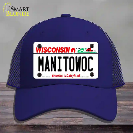 Manitowoc Wisconsin Novelty License Plate Hat Mesh / Royal Blue