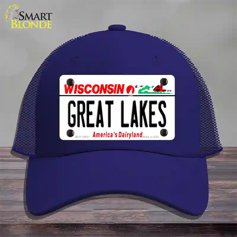 Great Lakes Wisconsin Novelty License Plate Hat Mesh / Royal Blue