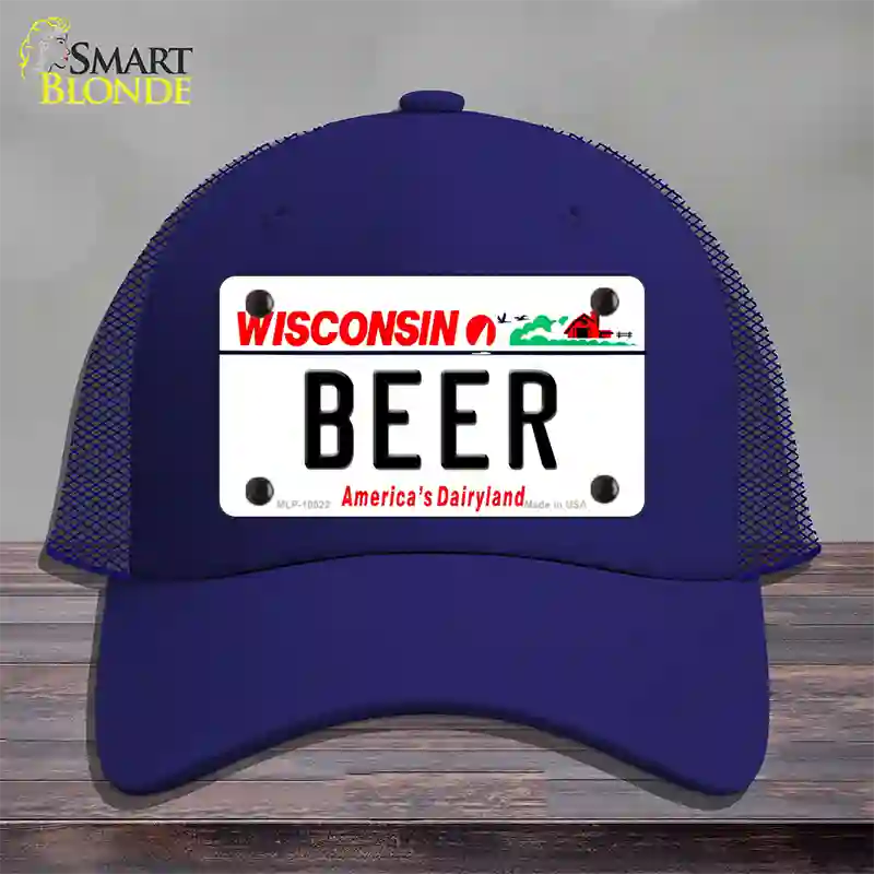 Beer Wisconsin Novelty License Plate Hat Mesh / Royal Blue