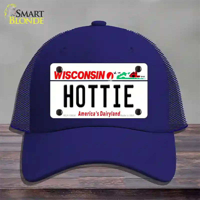 Hottie Wisconsin Novelty License Plate Hat Mesh / Royal Blue