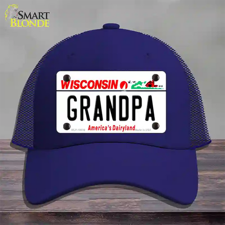 Grandpa Wisconsin Novelty License Plate Hat Mesh / Royal Blue