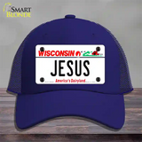 Jesus Wisconsin Novelty License Plate Hat Mesh / Royal Blue