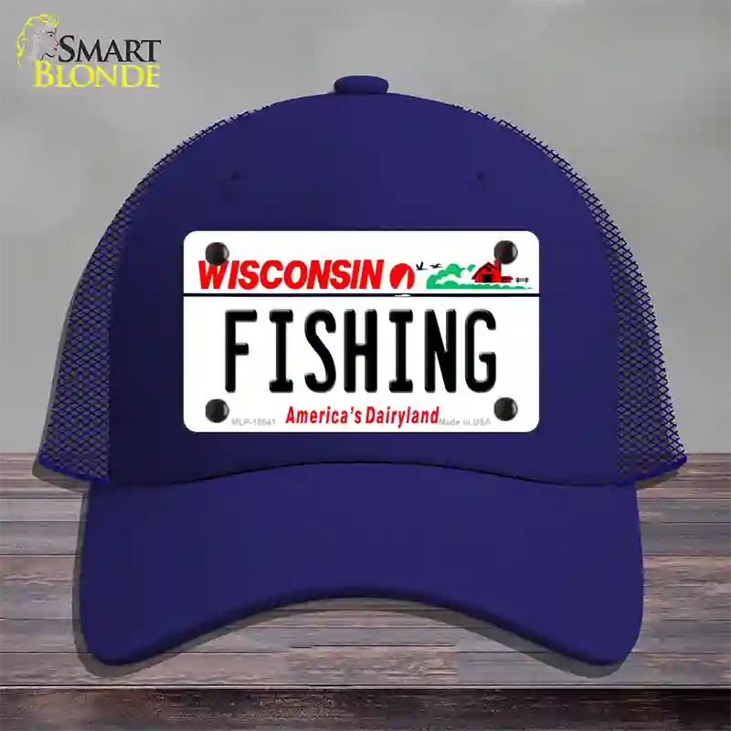 Fishing Wisconsin Novelty License Plate Hat Mesh / Royal Blue