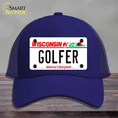 Golfer Wisconsin Novelty License Plate Hat Mesh / Royal Blue