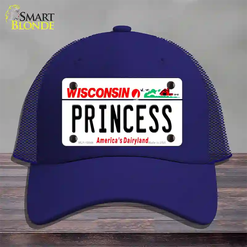 Princess Wisconsin Novelty License Plate Hat Mesh / Royal Blue