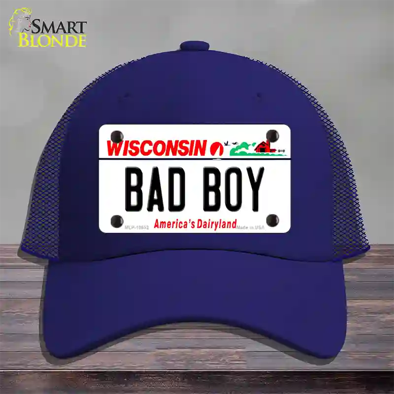 Bad Boy Wisconsin Novelty License Plate Hat Mesh / Royal Blue