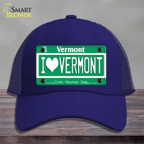 I Love Vermont Novelty License Plate Hat Mesh / Royal Blue