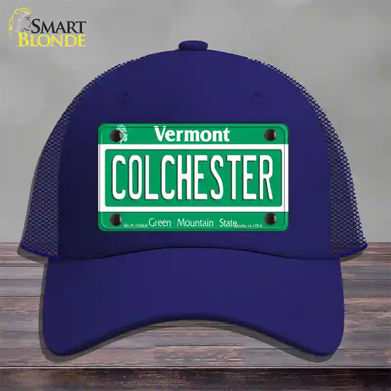 Colchester Vermont Novelty License Plate Hat Mesh / Royal Blue