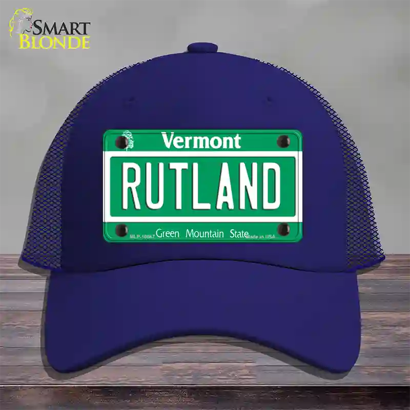 Rutland Vermont Novelty License Plate Hat Mesh / Royal Blue