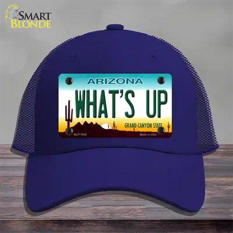 Whats Up Novelty License Plate Hat Mesh / Royal Blue