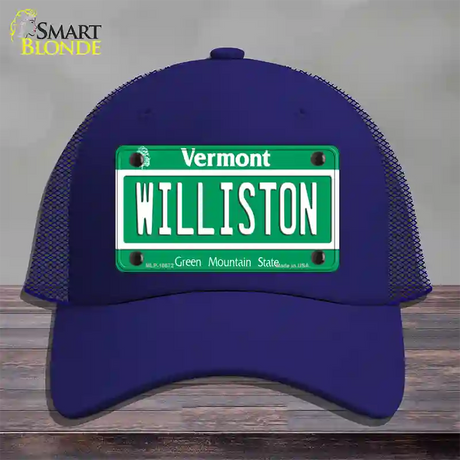 Williston Vermont Novelty License Plate Hat Mesh / Royal Blue